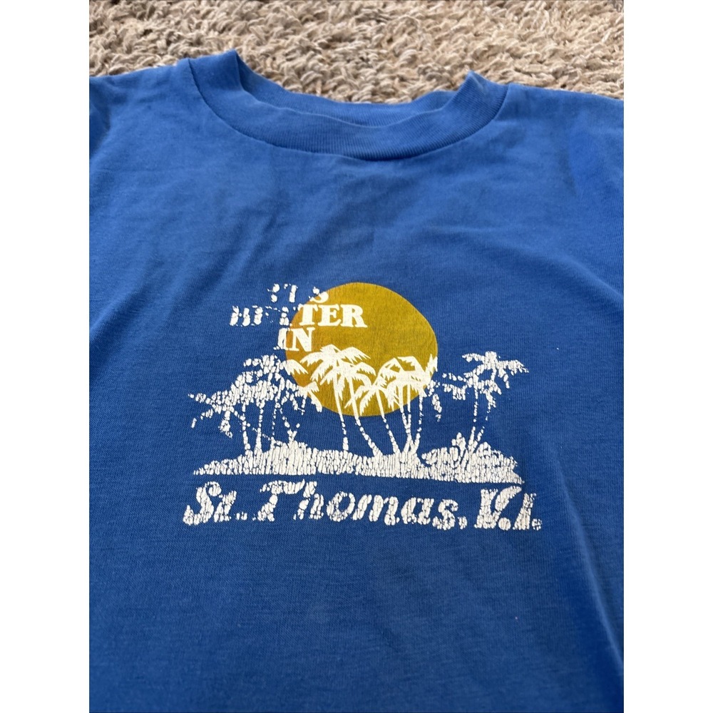 Vintage 80s St. Thomas Single Stitch T Tee Shirt Short Sleeves Small S Blue - Picture 2 of 5